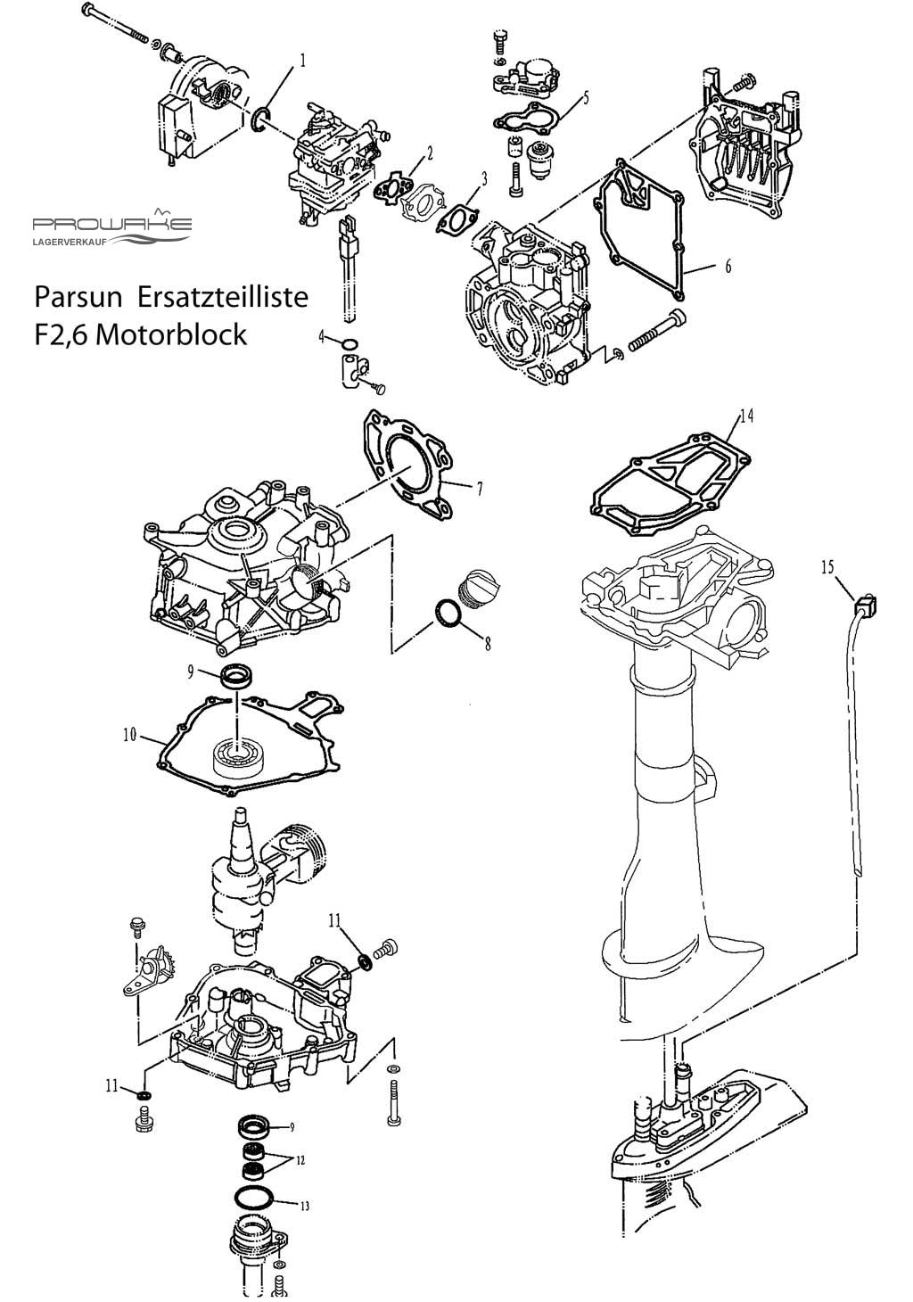 Parsun F2.6  Ersatzteile / Spare Parts: Motorblock