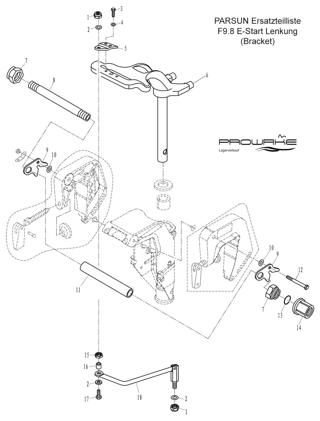 Parsun F9.8  Ersatzteile / Spare Parts: E-Start Lenkung
