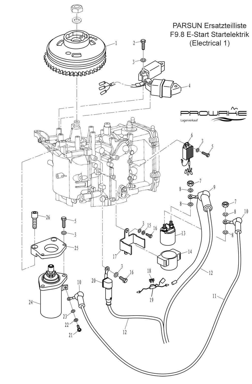 Parsun F9.8  Ersatzteile / Spare Parts: E-Start Startelektrik