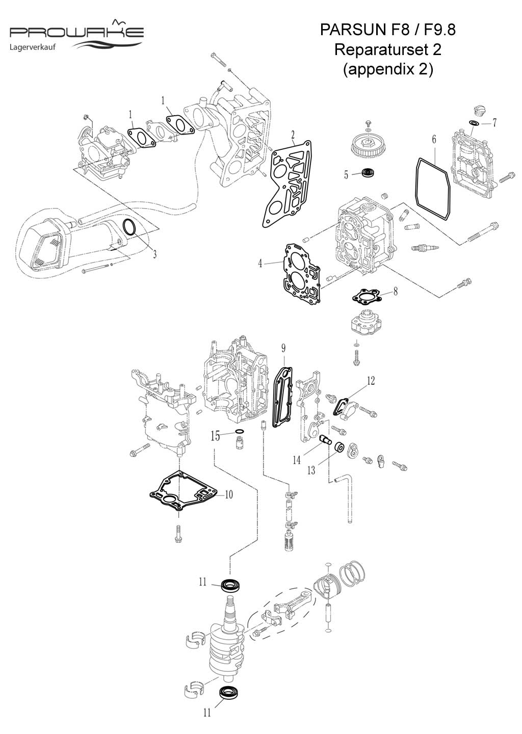 Parsun F9.8  Ersatzteile / Spare Parts: Reparaturset Innen II