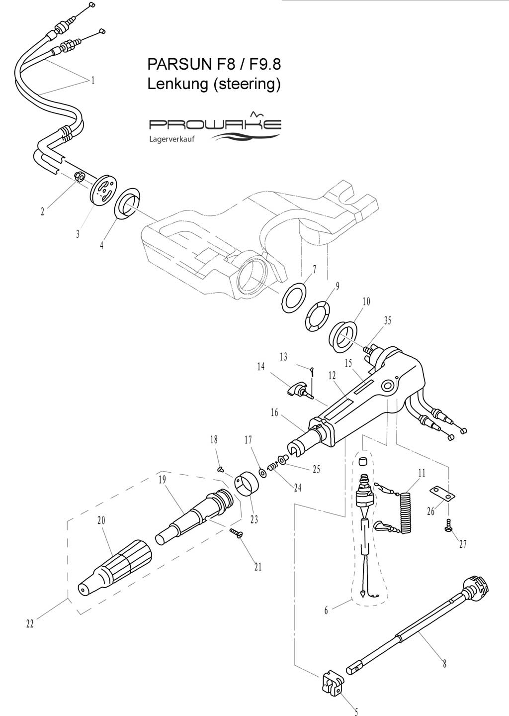 Parsun F4/F5  Ersatzteile / Spare Parts: Lenkung