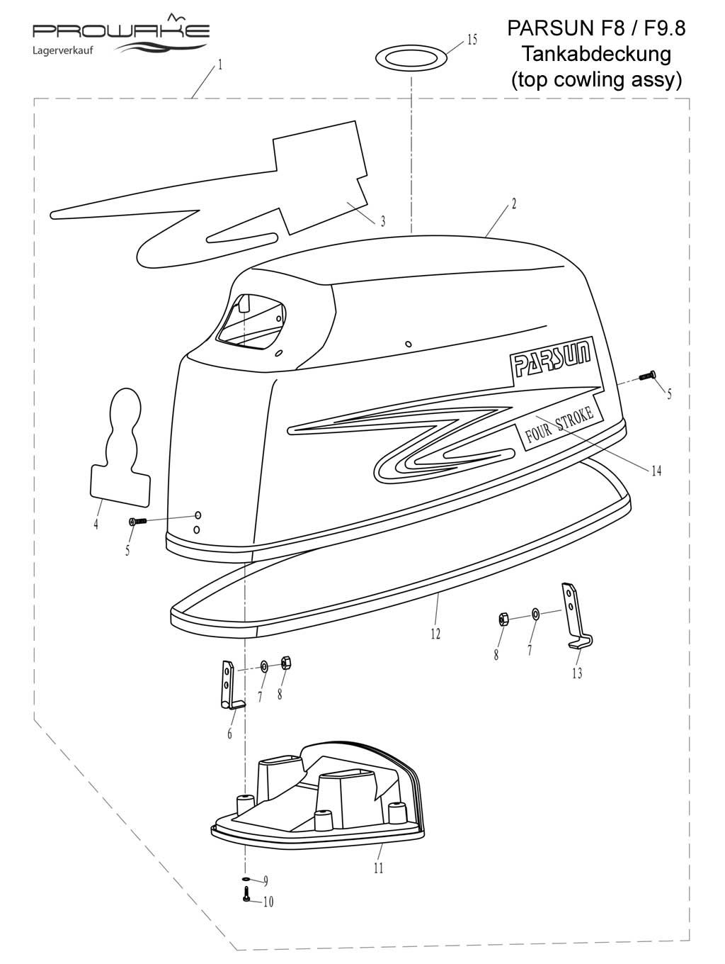 Parsun F9.8  Ersatzteile / Spare Parts: Tankabdeckung