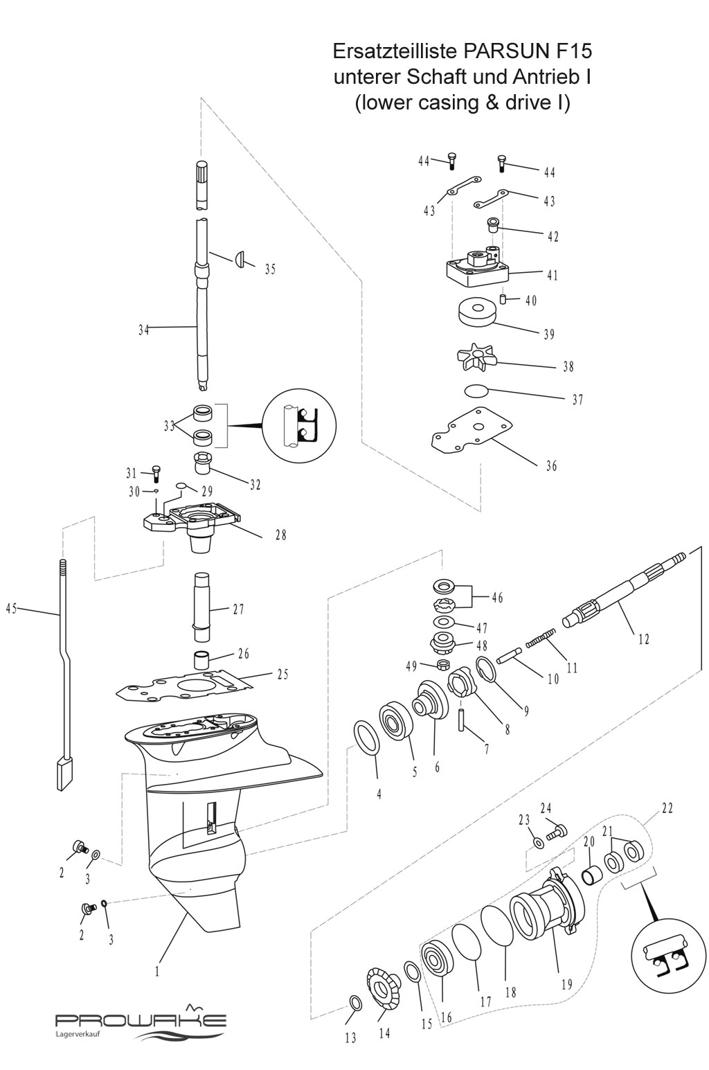 Parsun F15 (B)  Ersatzteile / Spare Parts: Unteres Gehäuse+Antrieb I