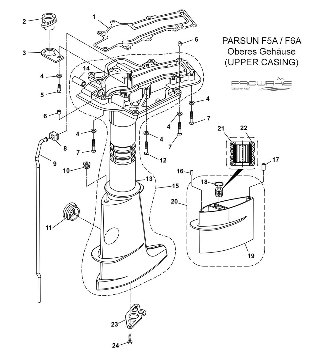 Parsun F6A  Ersatzteile / Spare Parts: Oberes Gehäuse