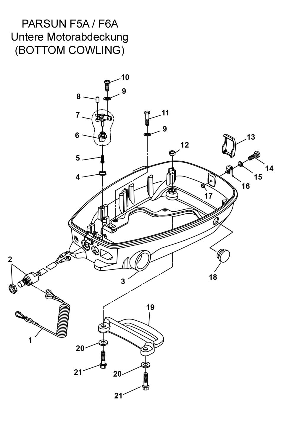 Parsun F6A  Ersatzteile / Spare Parts: Untere Abdeckung
