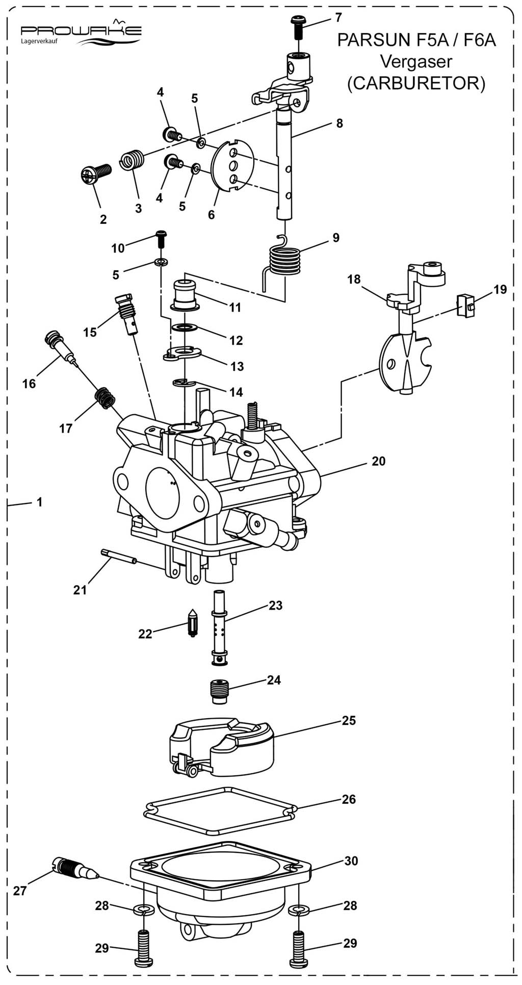 Parsun F6A  Ersatzteile / Spare Parts: Vergaser