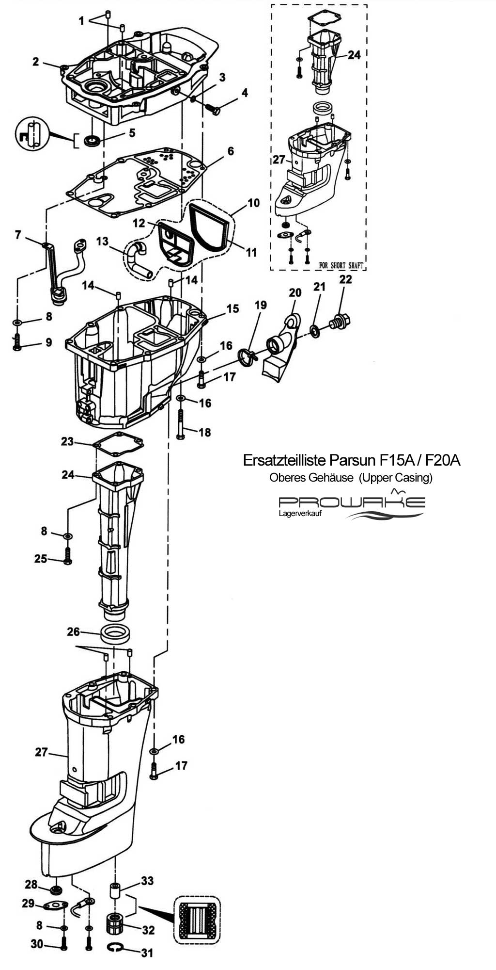 Parsun F15 (A) Ersatzteile / Spare Parts: Oberes Gehäuse