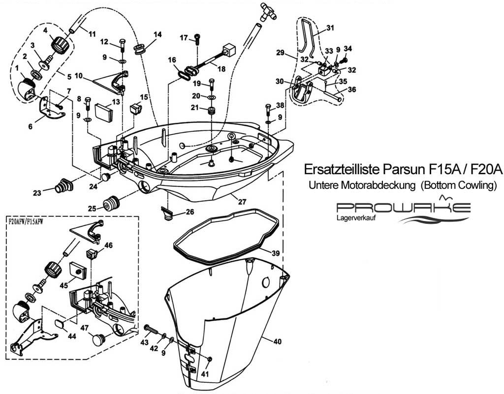 Parsun F15 (A) Ersatzteile / Spare Parts: Motorwanne unten