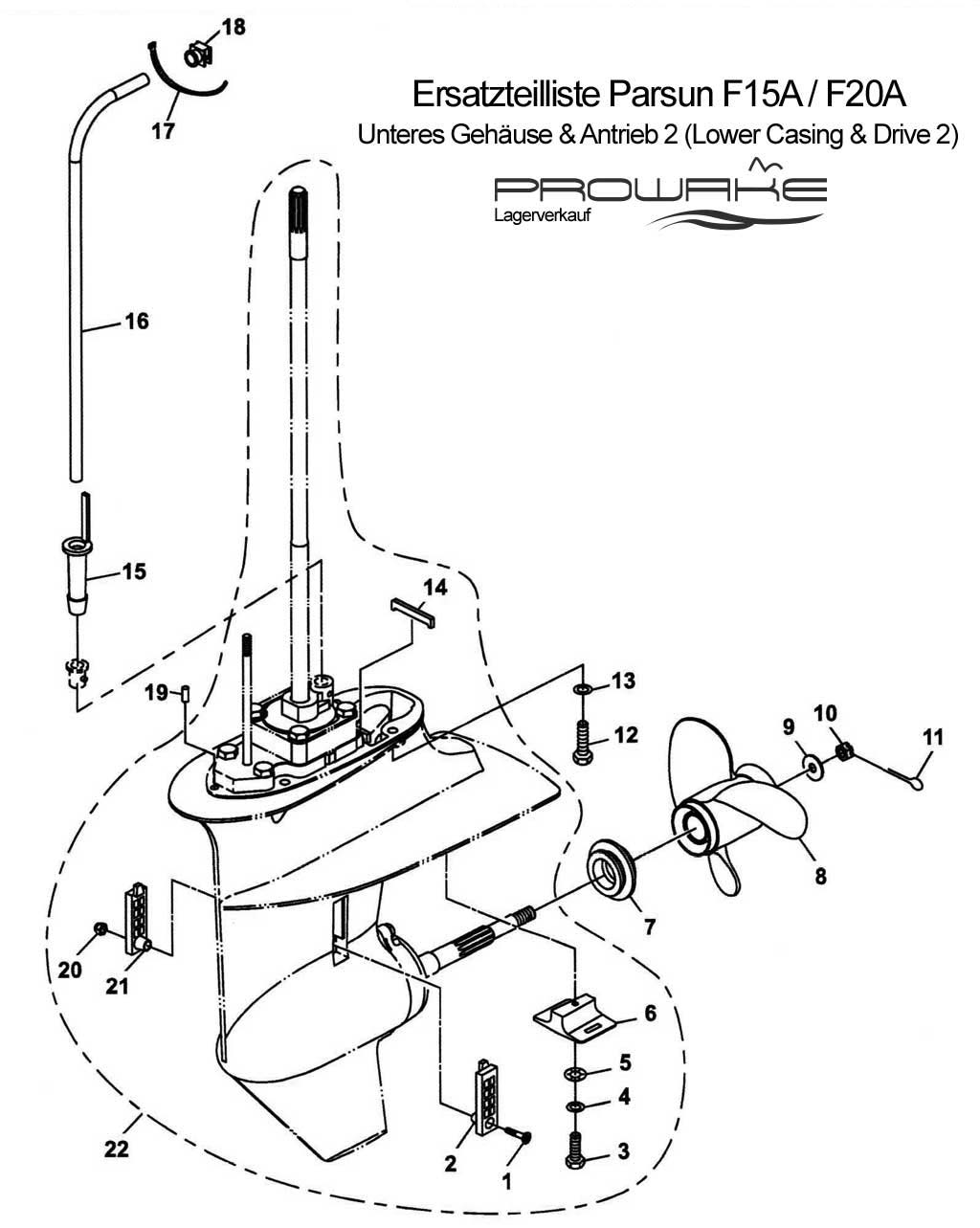 Parsun F15 (A) Ersatzteile / Spare Parts: Unteres Gehäuse + Antrieb II