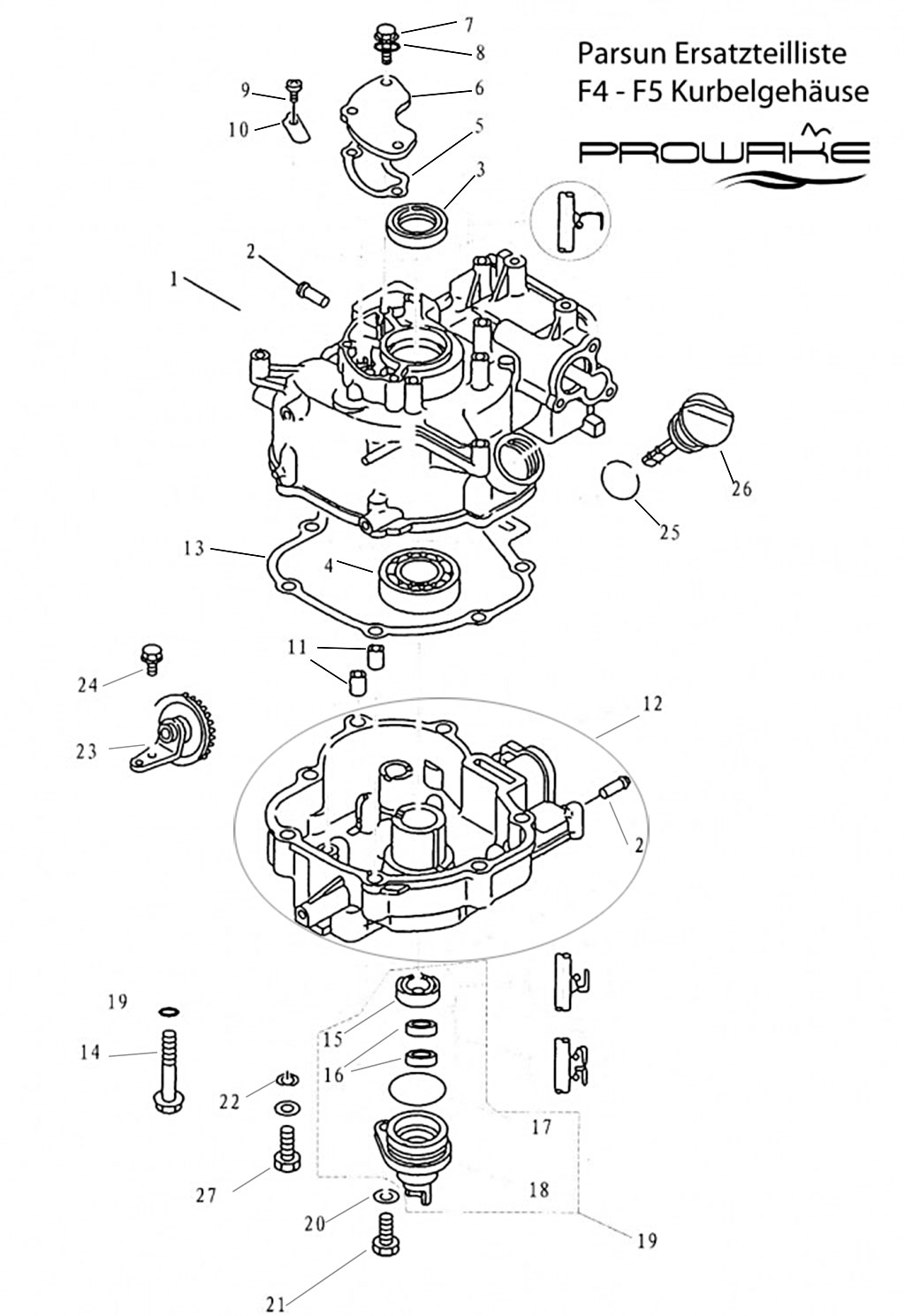 Parsun F4/F5  Ersatzteile / Spare Parts: Zxlinderkopf und Kurbelgehäuse I