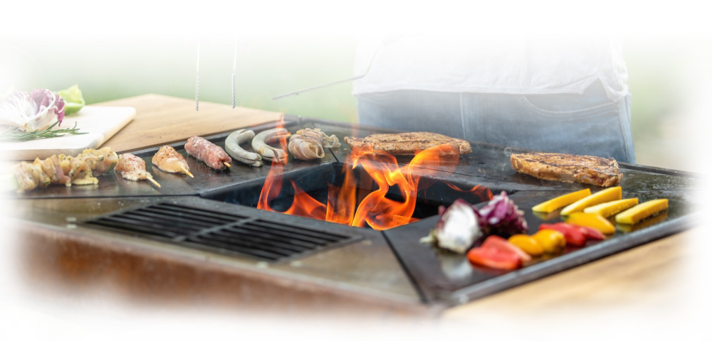Calido Grill im Tisch / Feuerring Grill im Tisch / Feuerring