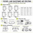 Fischer-Lahr® konfigurierbarer Grundtank: Fass Edelstahl, Fischer Serie Q100 Liter,  Edelstahlbehälter rund, Basis variabel für Immervolltank oder Saftfass, offen mit Deckel, ohne Schwimmdeckel