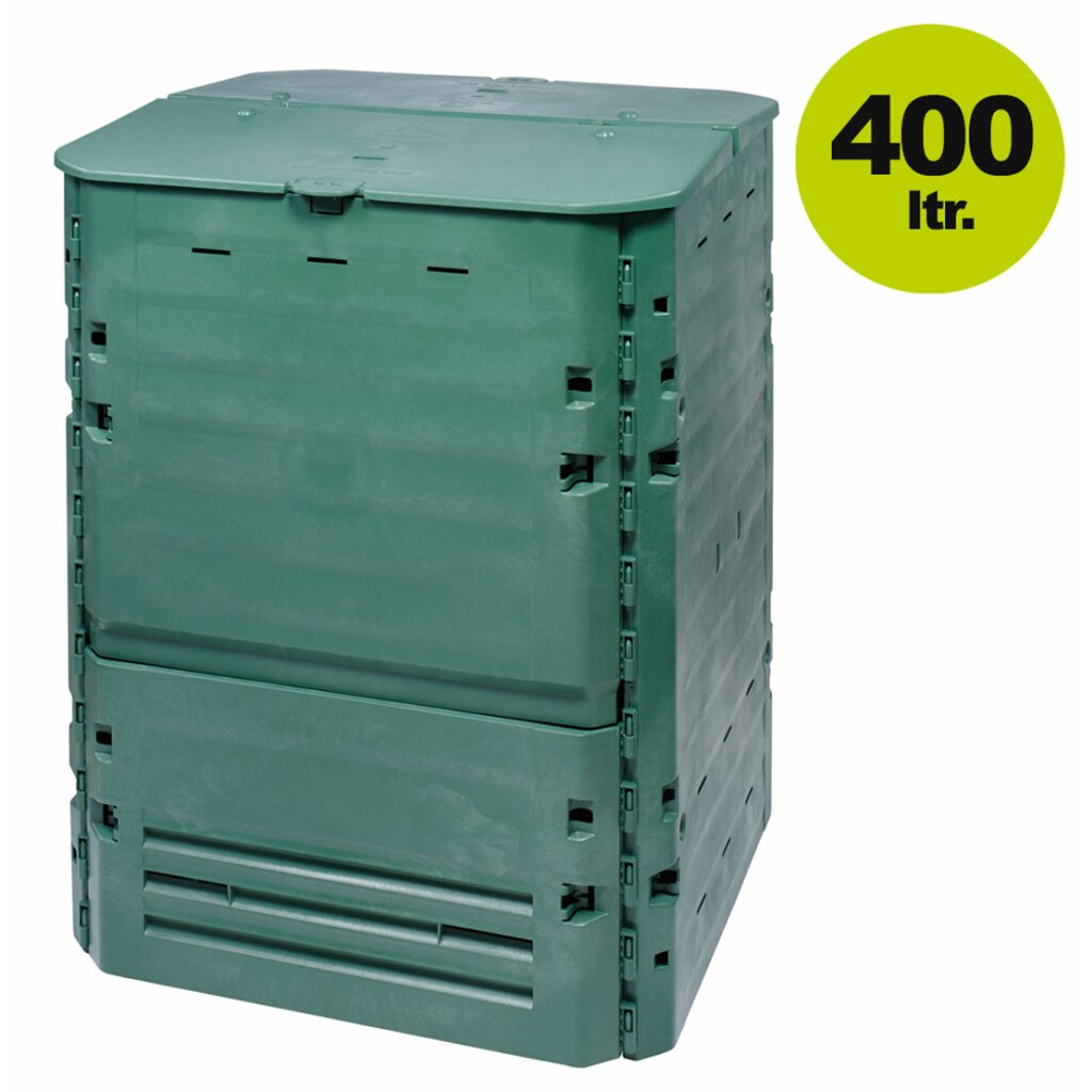 Thermo-Komposter 400 Liter: THERMO-KING Komposter grün  74  x 74  x 84 cm,  aus 100% recyceltem PP-Kunststoff, made in Germany 	 
		 (Komposter, Thermokomposter, Kunststoff, Kompostbehälter, 400 Liter, grün)  
	