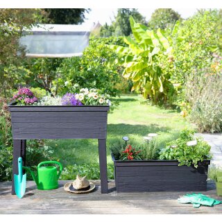Details:   URBAN gardening: Balkon-Beet anthrazit-braun 75 x 37 Höhe 65 cm, aus recyceltem Kunststoff / Hochbeet, Gemüsebeet, Kräuterbeet 