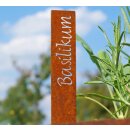 Beet-Steckschild Edelrost, Beschriftung "Basilikum", Metall-Spieß 20x3 cm, Stärke 1 mm Stahl, Pflanzenstecker  rostig