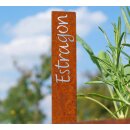 Beet-Steckschild Edelrost, Beschriftung "Estragon", Metall-Spieß 20x3 cm, Stärke 1 mm Stahl, Pflanzenstecker  rostig