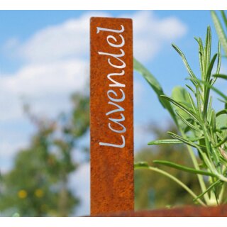 Beet-Steckschild Edelrost, Beschriftung "Lavendel", Metall-Spieß 20x3 cm, Stärke 1 mm Stahl, Pflanzenstecker rostig