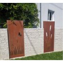 Sichtschutz / Zaunelement / Stele in Edelrost: 1 Element Motiv "Gräser", Höhe 158cm Breite 60cm, 1,5mm Stahl rostig,   zum stecken oder fest verschrauben