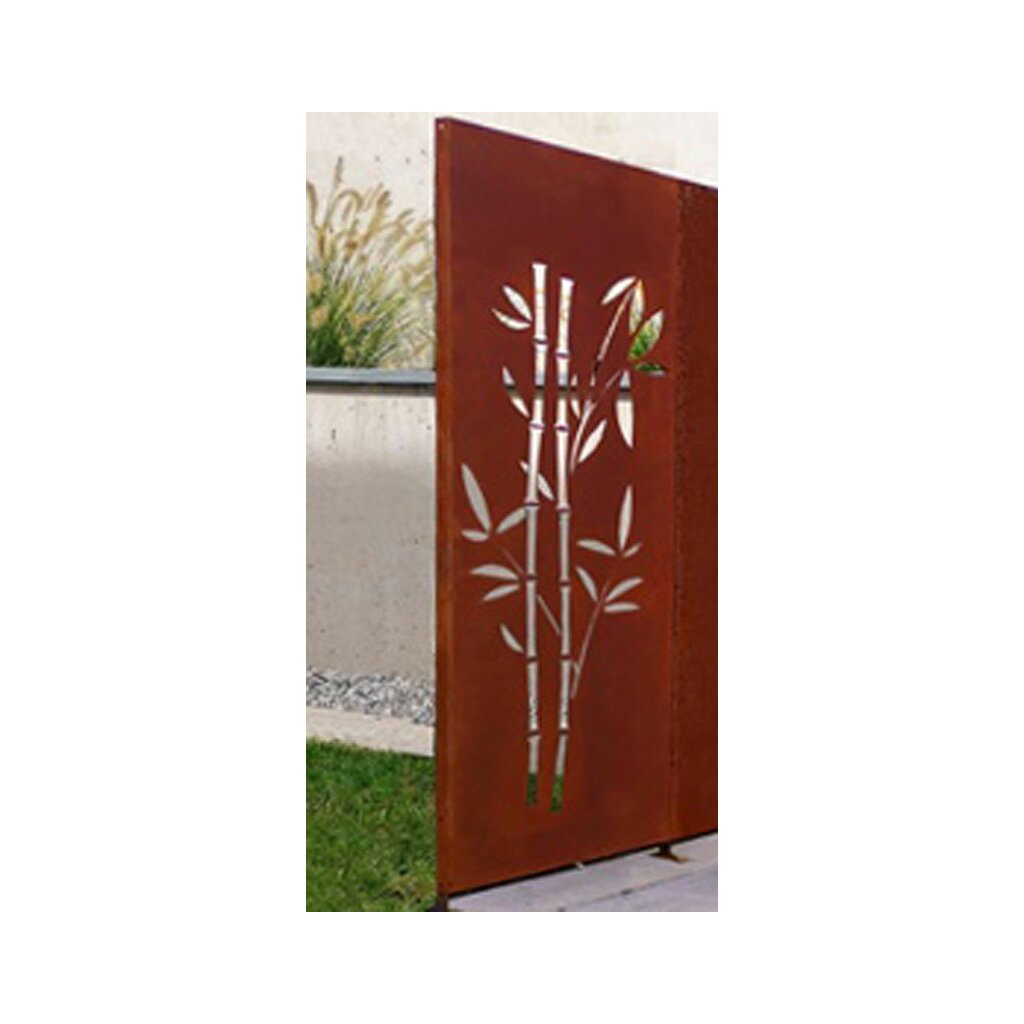 Sichtschutz / Zaunelement / Stele in Edelrost: 1 Element Motiv "Bambus", Höhe 158cm Breite 60cm, 1,5mm Stahl rostig,  zum stecken oder fest verschrauben 	 
		 (Sichtschutz)  
	