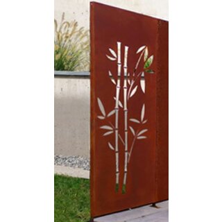 Details:   Sichtschutz / Zaunelement / Stele in Edelrost: 1 Element Motiv "Bambus", Höhe 158cm Breite 60cm, 1,5mm Stahl rostig / Sichtschutz 