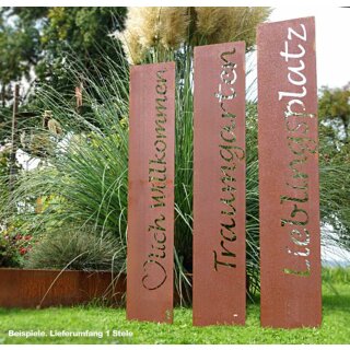 Details:   Gartenstele "Lebensfreude" 120 cm hoch, Rost, zum Stecken oder Einbetonieren / Gartenstele, Gartenstecker 