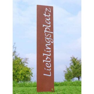 Gartenstele "Lieblingsplatz" 120 cm hoch, Rost, zum Stecken oder Einbetonieren