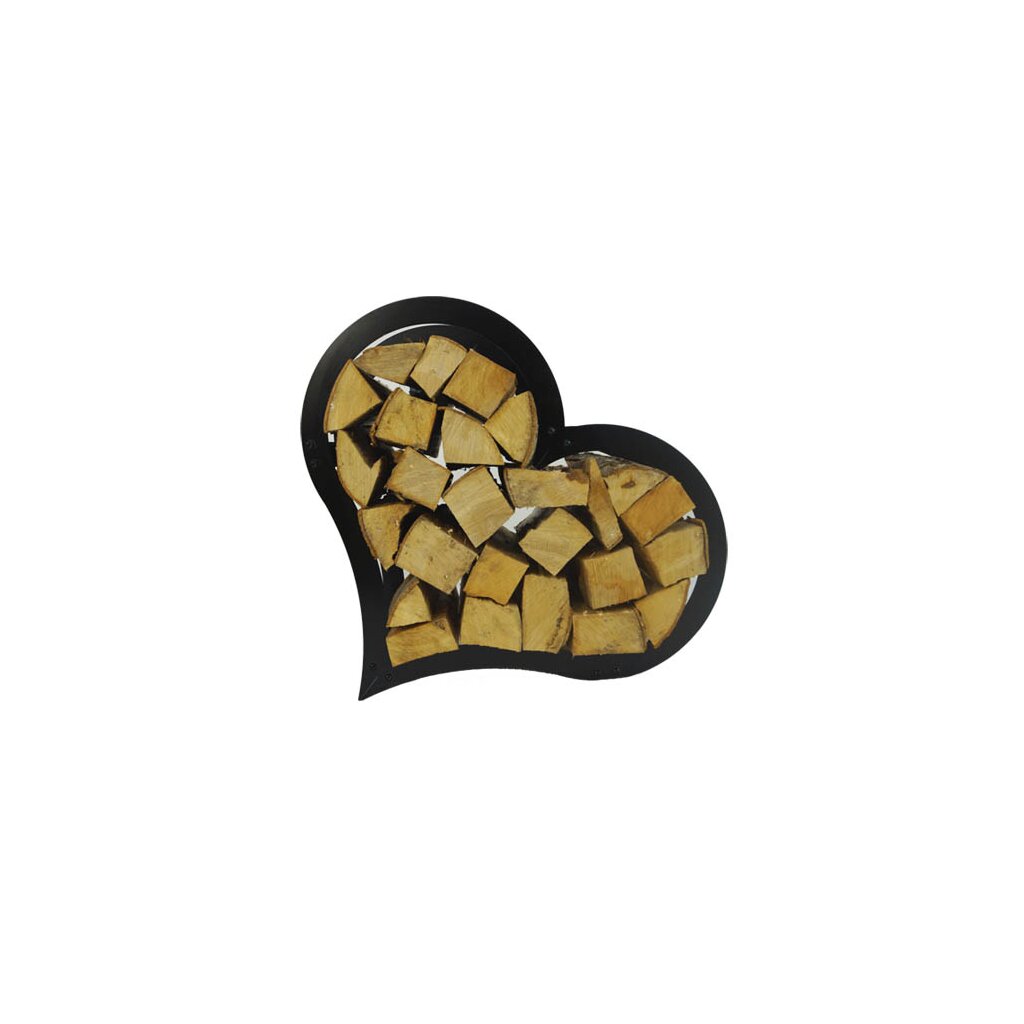 Herzform - Kaminholz-Regal schwarz beschichtet, rund in Herzform, Maße 52cm x 54cm x 25cm 	 
		 (Holzregal, prima terra,Herz Form Holzregal)  
	