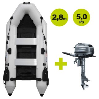 SET-ANGEBOT:  AQUAPARX Schlauchboot mit Motor: RIB280 PRO White - 280cm lang - ideal für 3-4 Personen und Yamaha Außenbordmotor F5AMHS