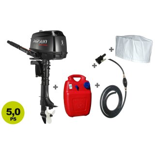 Set Angebot: Parsun Außenbordmotor F- 5 BMS, 5 PS  4-Takt Boots-Motor + Kraftstofftank +  Kraftstoffanschluss + Schlauch mit Pumpball +  Motorabdeckung, Versand kostenfrei*