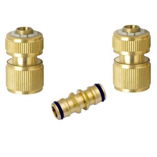 YERD Set: Schlauchverbinder-Satz mit 2 weiblichen Schlauch-Endstücken, stabiles Messing, 1/2 Zoll, Doppelkupplung System Gardena kompatibel