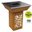 YERD Holzkohle-Grill mit 8mm Feuerplatte und Fett-Rille: 100x100cm (Diagonale 141cm) AHOME PRO XL Design-Grill / Feuer-Skulptur, Griller Unterbau und Feuerschale aus echtem Corten-Stahl   (Versand kostenfrei*)