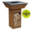 YERD Holzkohle-Grill mit 8mm Stahl-Feuerplatte: 70x70cm (Diagonale 99cm) AHOME XL Design-Grill / Feuer-Skulptur, Griller Unterbau und Feuerschale aus echtem Corten-Stahl (Versand kostenfrei*)