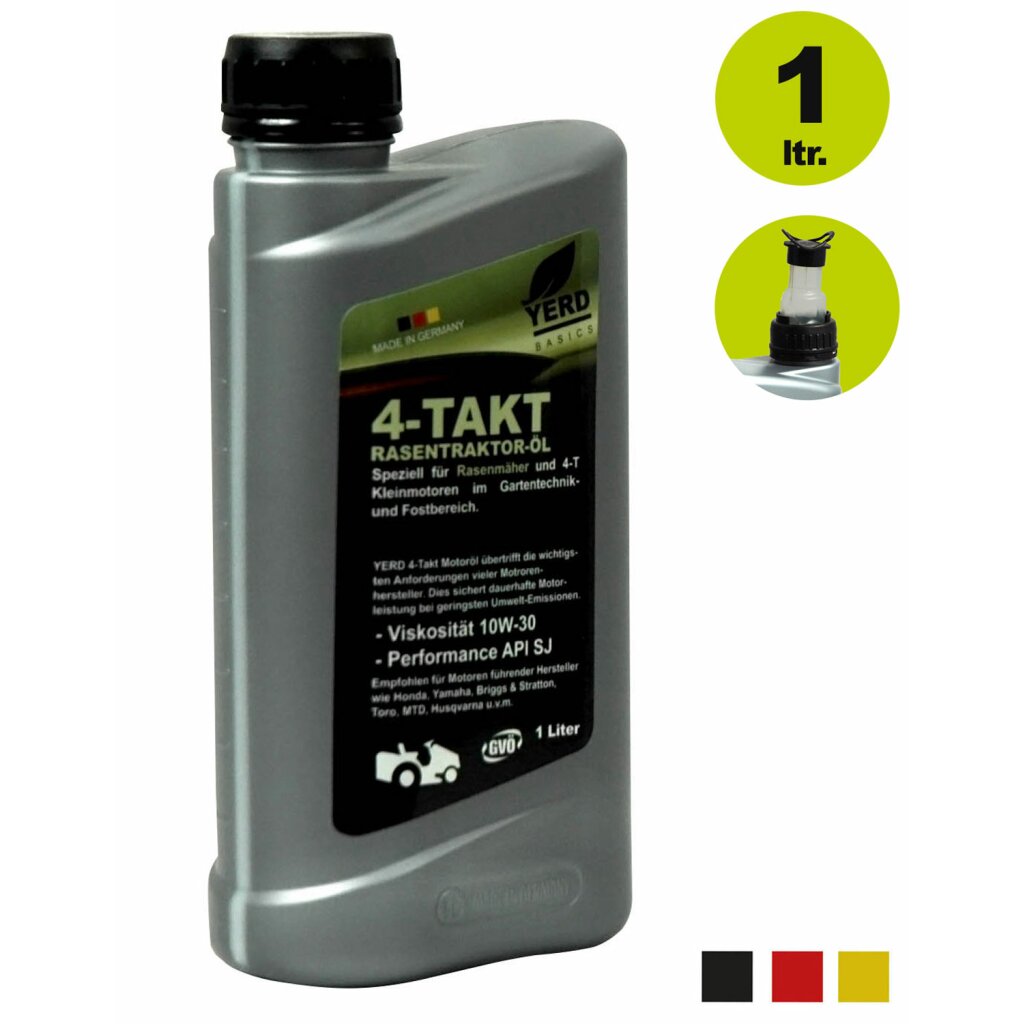 YERD Basics: SAE 10W-30 Rasenmäher/ Rasentraktor-Öl (Made in Germany) , 1 Liter 4-Takt Mehrbereichs-Motoröl 	 
		 (Rasenmäher-Öl, Rasentraktor-Öl, Motoröl Motorgeräte, 4-Takt Öl)  
	