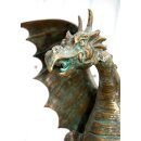 Gartendeko: Bronzefigur Drachenvogel Terrador auf Granitfindling, Wasserspeier/Brunnen, ca. 50 cm hoch - Maul