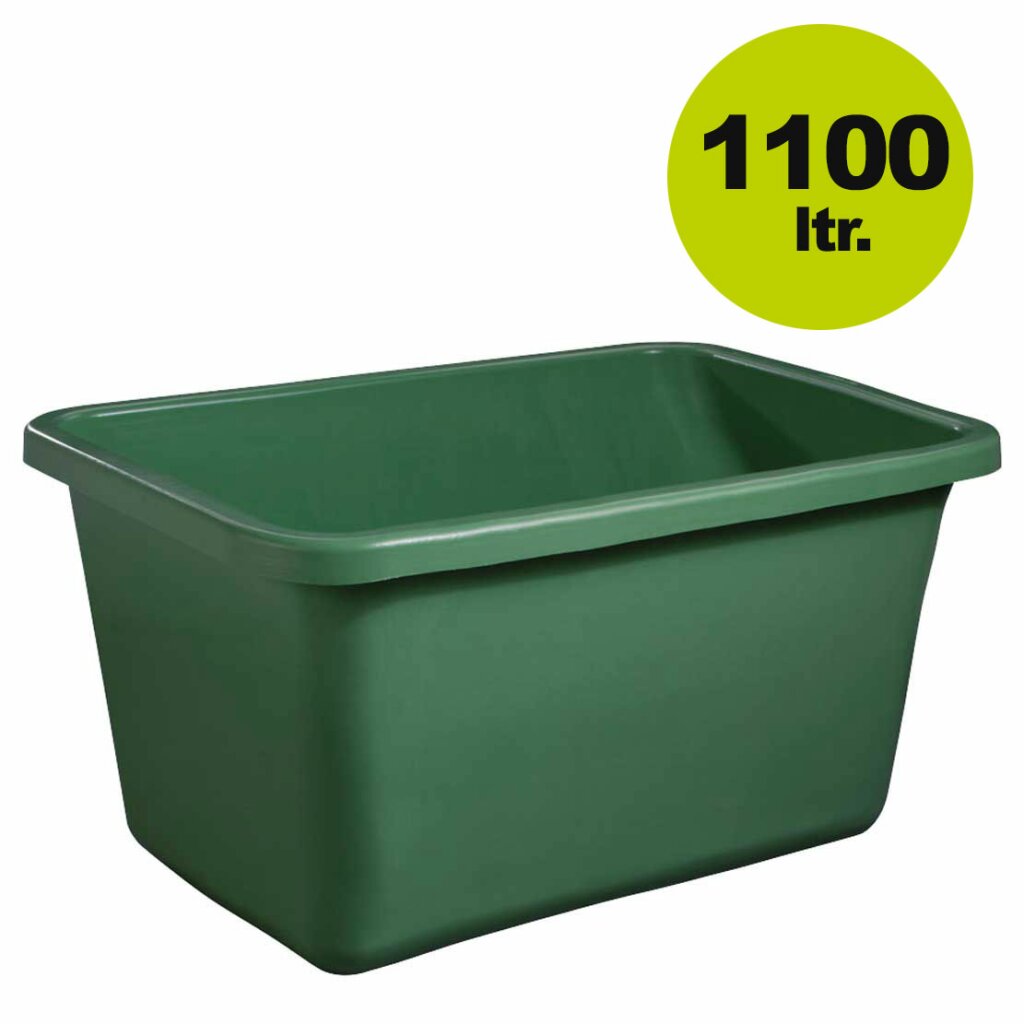 Behälter / Kunststoffwanne grün 1100 ltr. Inhalt, stabiler glasfaserverstärkter Kunststoff (GFK), in grün 	 
		 (Trauben-Bütte grün 1100 ltr. Inhalt Rechteckbehälter aus GFK)  
	