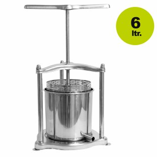NEU: 100% Edelstahl - Mini Obstpresse manuell, Beerenpresse (Traubenpresse), Kloßpresse, Käsepresse (16 x 22), 6 Liter Edelstahl-Spindelpresse, Obstpresser  inkl. Presstuch