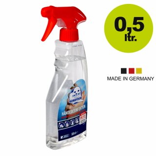 Sonderposten Hände-Desinfektion ab 6,77 EUR: 0,5 Liter Desinfektionsmittel für Haut und alle abwaschbaren Oberflächen, Sprühflasche, made in Germany