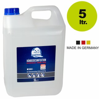 Sonderposten Hände-Desinfektion ab 47,40 EUR: 5 Liter Desinfektionsmittel für Haut und alle abwaschbaren Oberflächen, Nachfüllkansiter, made in Germany