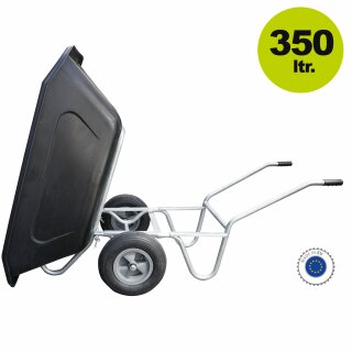 YERD Basics: 350 Liter 2-Rad Schubkarre / Hofkarre kippbar (Kippjapaner), Großmuldenkarre mit verzinktem Aufbau