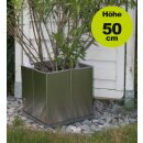 Edelstahl-Pflanzkübel Cubus60 (60x60cm Höhe 50cm), inkl. Unterteil mit Rollen (!), Pflanzkübel Metall Außen-Bereich / outdoor frostsicher,  by YERD -- Made in Germany