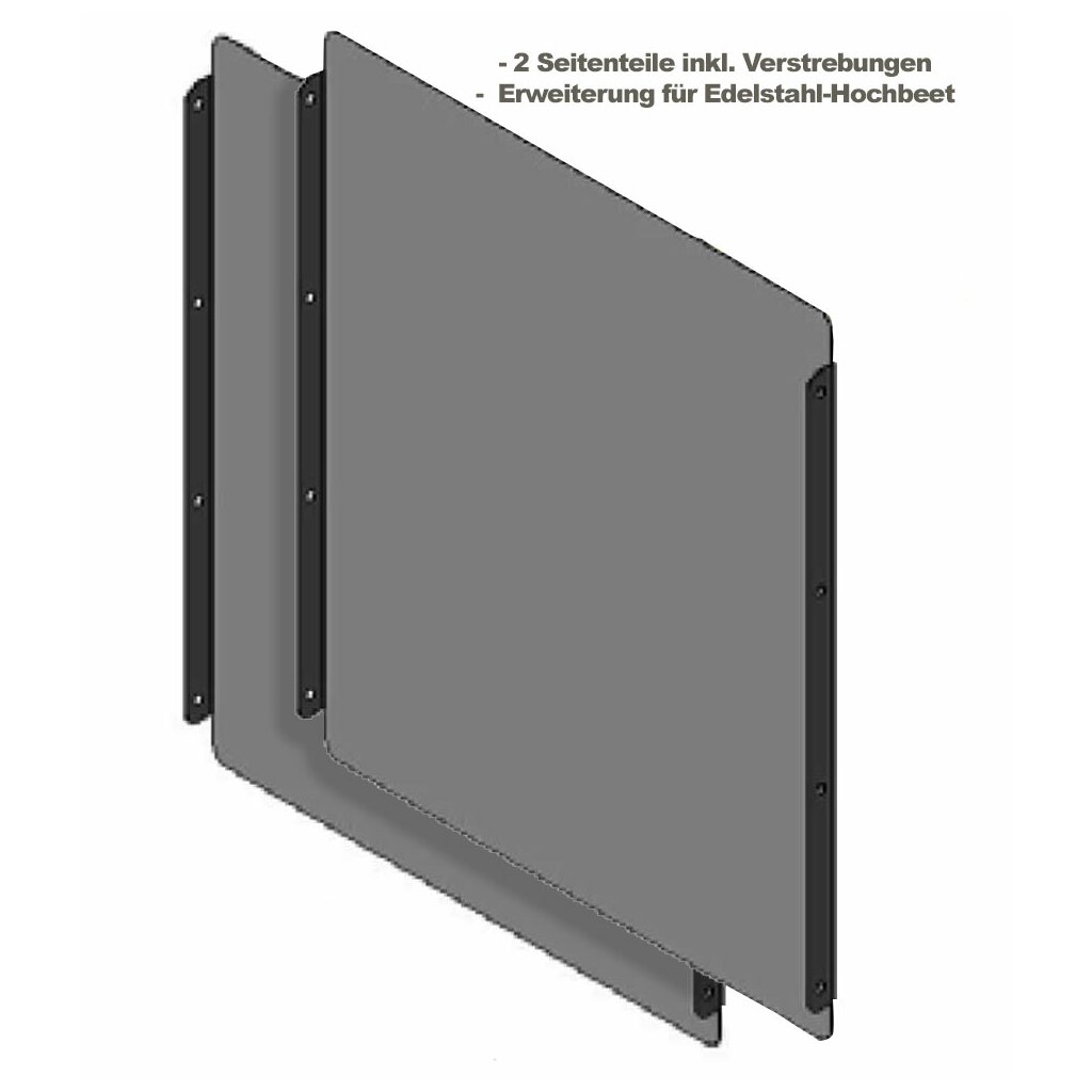 2 Seitenwände Edelstahl gerade H70 L10cm (Verlängerungsset nicht als Verbreiterung verwendbar) 	 
		 (Erweiterung Edelstahl Hochbeet H70, Ersatzteil, YERD)  
	