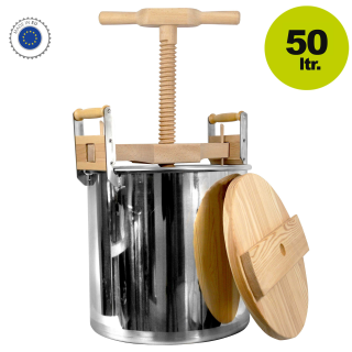 v2025: altbewährtes original Zottel 50 Liter Surfass mit Spindel (Pökelfass / Fleisch-Fass / Sauerkraut-Fass),  aus Edelstahl  hochglanzpoliert, mit  Press-Spindel aus Natur- Holz (Lärche),  400 x 400 mm, Made in EU (Versand kostenfrei*)