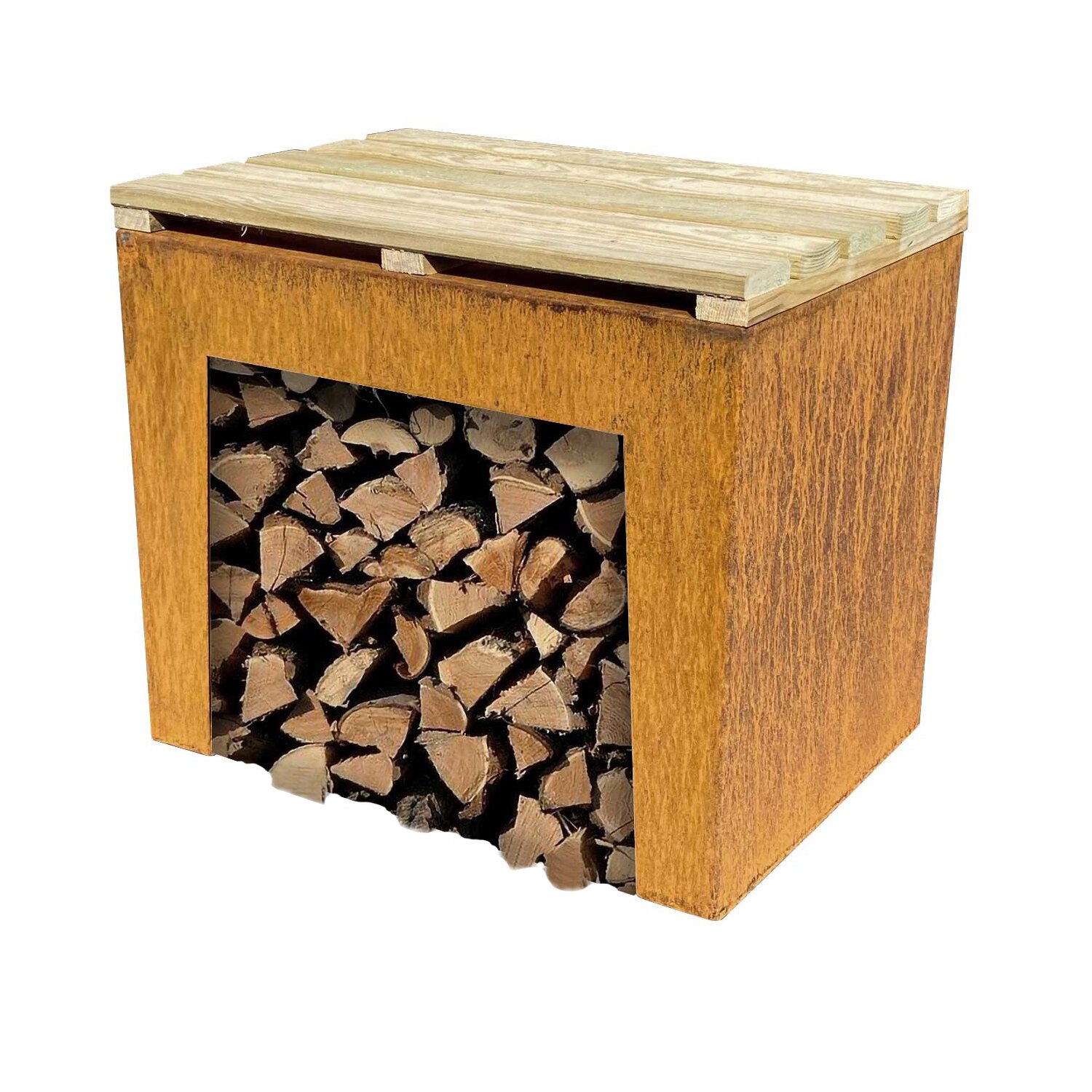 YERD Corten-Stahl Sitz-Hocker mit Holzauflage: Corten Sitzgelegenheit jetzt günstig kaufen