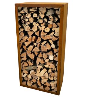 YERD CortenBOX 120:  stabiles  Kaminholz-Regal 120x60x35cm, Holzbox / Holzregal aus echtem Corten-Stahl (!),  Farbe Rost-Patina, verschweißtes (!) Stahl-Regal für Feuerholz (TOP Preis-/Leistung)