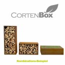 YERD CortenBOX 120:  stabiles  Kaminholz-Regal 120x60x35cm, Holzbox / Holzregal aus echtem Corten-Stahl (!),  Farbe Rost-Patina, verschweißtes (!) Stahl-Regal für Feuerholz (TOP Preis-/Leistung)