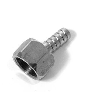 Schlauchtülle mit Überwurfmutter aus Edelstahl: Schlauchtülle 3/4 Zoll  flachdichtend (ohne Gummidichtung), Edelstahl, gedrehte Ausführung, Schlauch-Anschluss Tülle 13 mm, V4A