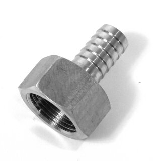 Schlauchtülle mit Überwurfmutter aus Edelstahl: Schlauchtülle 1 Zoll flachdichtend (ohne Gummidichtung), Edelstahl, gedrehte Ausführung, Schlauch-Anschluss  Tülle 19 mm, V4A