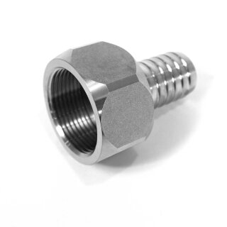 Schlauchtülle mit Überwurfmutter aus Edelstahl: Schlauchtülle 11/4 Zoll flachdichtend, Edelstahl, gedrehte Ausführung, Schlauch-Anschluss Tülle 25 mm, V4A