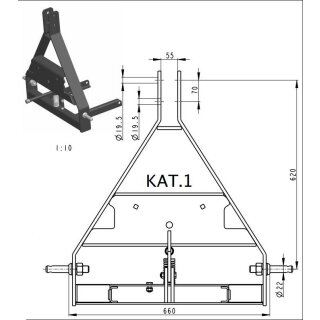 KAT-1 Anschluss: Zubehör für YERD - Transportmulde - Anbaubock für Traktor Dreipunkt-Anschluss Kat.1
