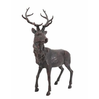 Gartendeko: Bronzefigur "Hirsch klein stehend" - braun lackiert, 55cm